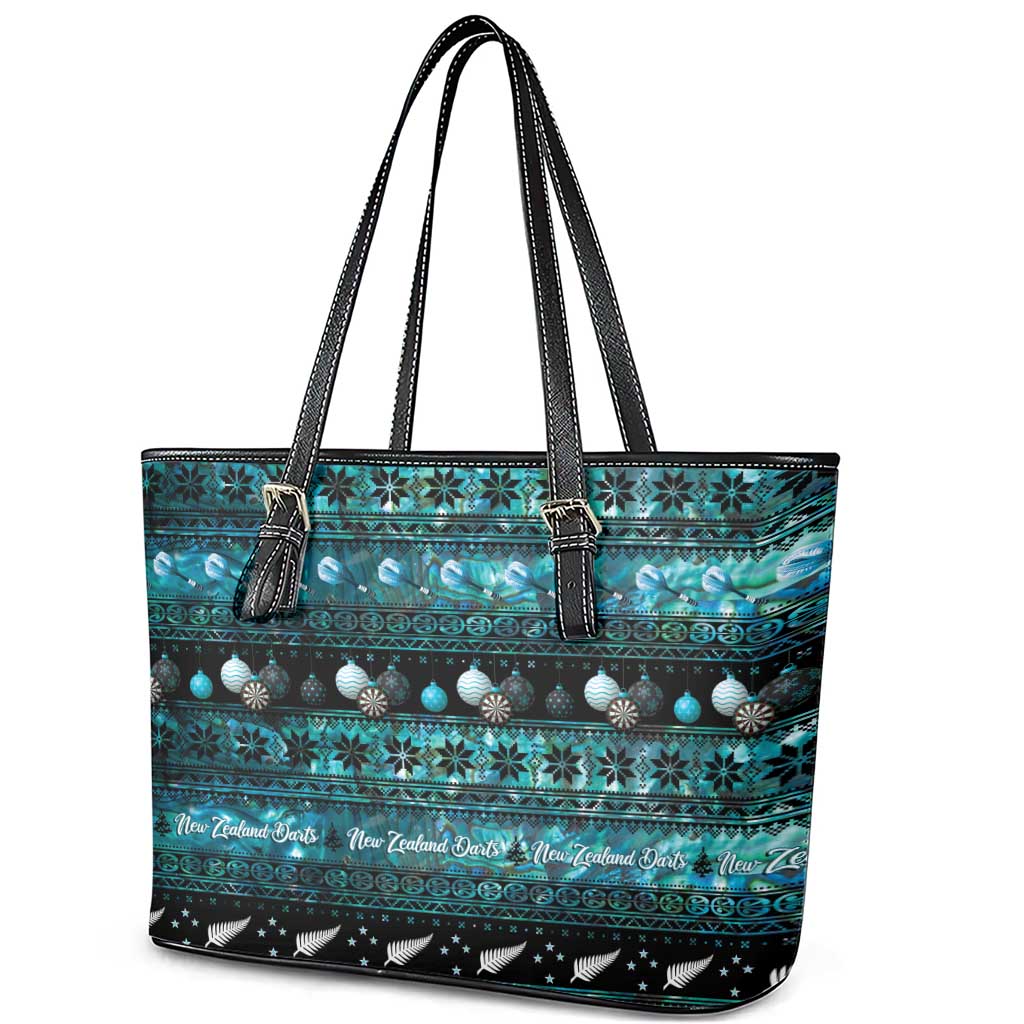 New Zealand Darts Christmas Leather Tote Bag Merry Xmas Aotearoa Maori Paua Shell LT14 - Polynesian Pride