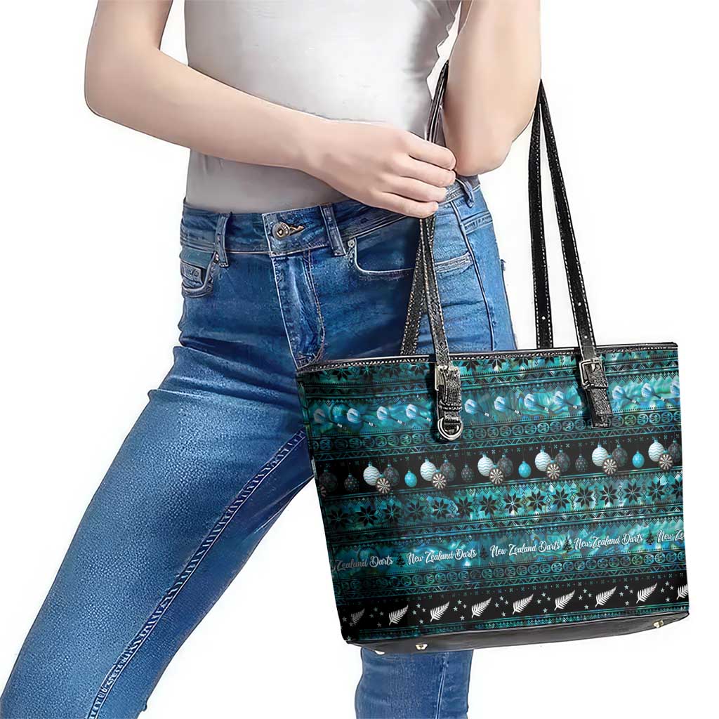 New Zealand Darts Christmas Leather Tote Bag Merry Xmas Aotearoa Maori Paua Shell LT14 - Polynesian Pride