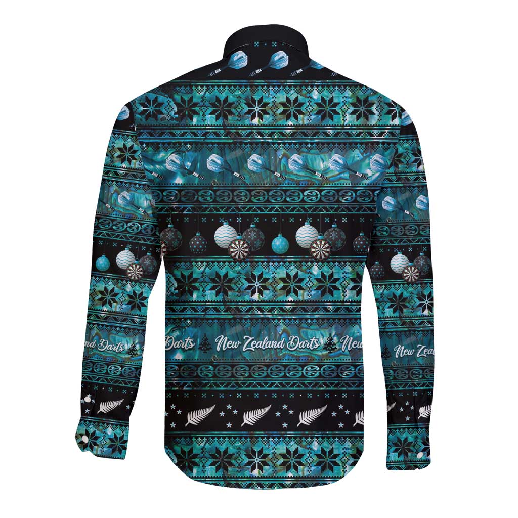 New Zealand Darts Christmas Long Sleeve Button Shirt Merry Xmas Aotearoa Maori Paua Shell LT14 - Polynesian Pride