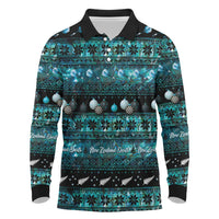 New Zealand Darts Christmas Long Sleeve Polo Shirt Merry Xmas Aotearoa Maori Paua Shell LT14 Cyan - Polynesian Pride