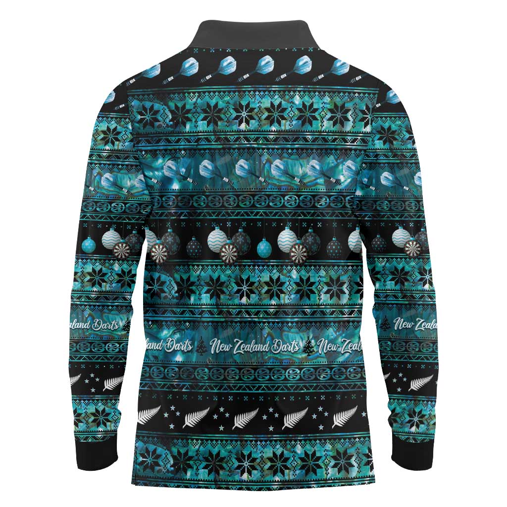 New Zealand Darts Christmas Long Sleeve Polo Shirt Merry Xmas Aotearoa Maori Paua Shell LT14 - Polynesian Pride