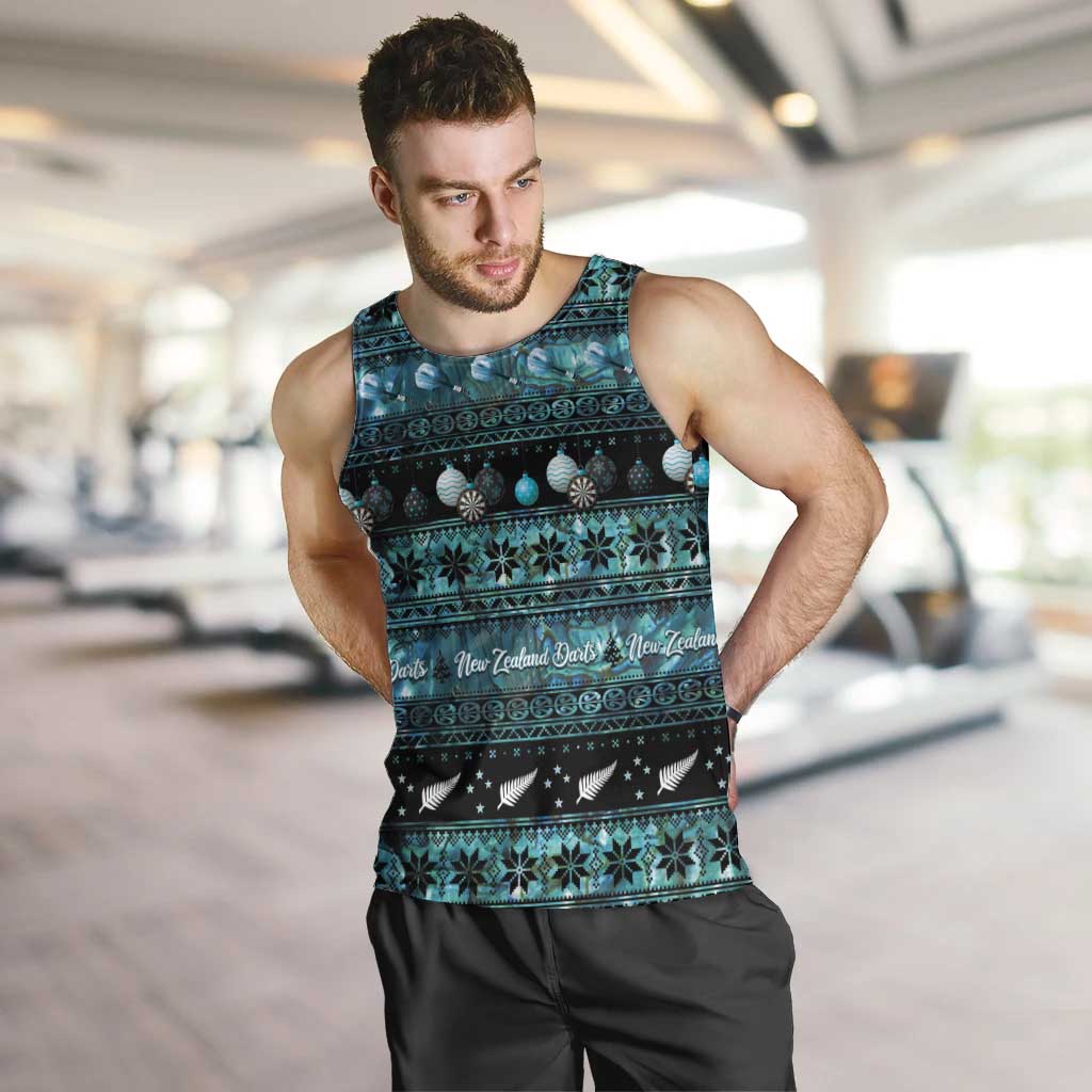 New Zealand Darts Christmas Men Tank Top Merry Xmas Aotearoa Maori Paua Shell LT14 Cyan - Polynesian Pride