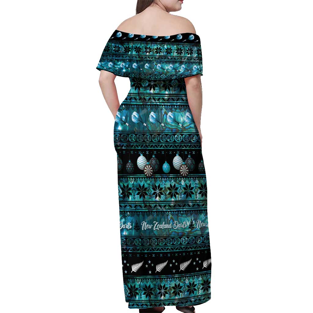 New Zealand Darts Christmas Off Shoulder Maxi Dress Merry Xmas Aotearoa Maori Paua Shell LT14 - Polynesian Pride