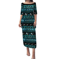 New Zealand Darts Christmas Puletasi Merry Xmas Aotearoa Maori Paua Shell LT14 Long Dress Cyan - Polynesian Pride