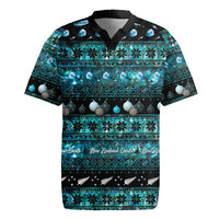 New Zealand Darts Christmas Rugby Jersey Merry Xmas Aotearoa Maori Paua Shell LT14 Cyan - Polynesian Pride