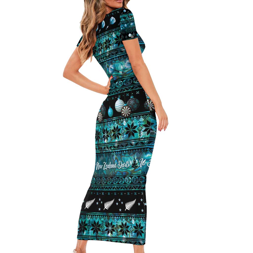 New Zealand Darts Christmas Short Sleeve Bodycon Dress Merry Xmas Aotearoa Maori Paua Shell LT14 - Polynesian Pride