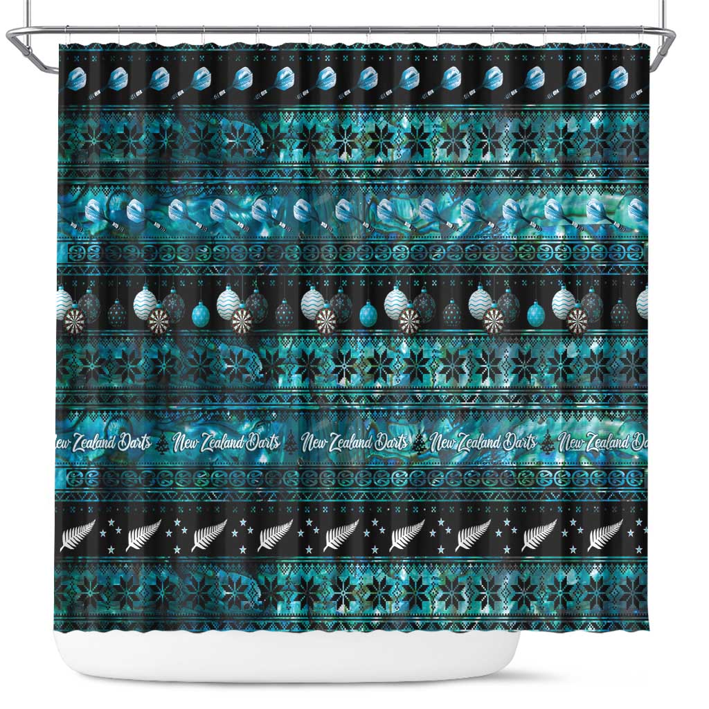 New Zealand Darts Christmas Shower Curtain Merry Xmas Aotearoa Maori Paua Shell LT14 Cyan - Polynesian Pride