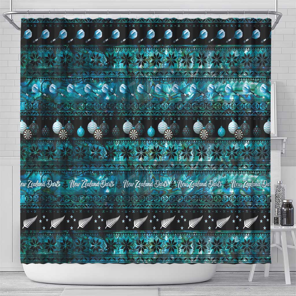 New Zealand Darts Christmas Shower Curtain Merry Xmas Aotearoa Maori Paua Shell LT14 - Polynesian Pride