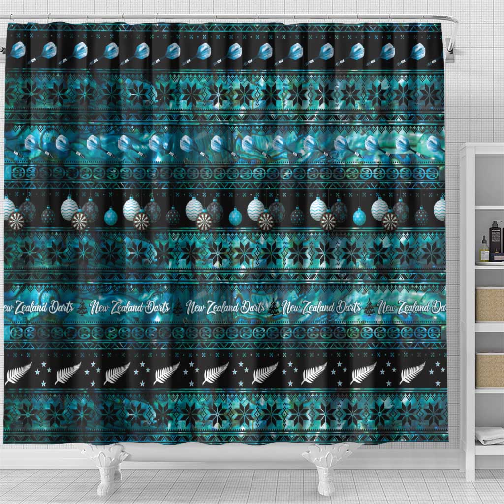 New Zealand Darts Christmas Shower Curtain Merry Xmas Aotearoa Maori Paua Shell LT14 - Polynesian Pride
