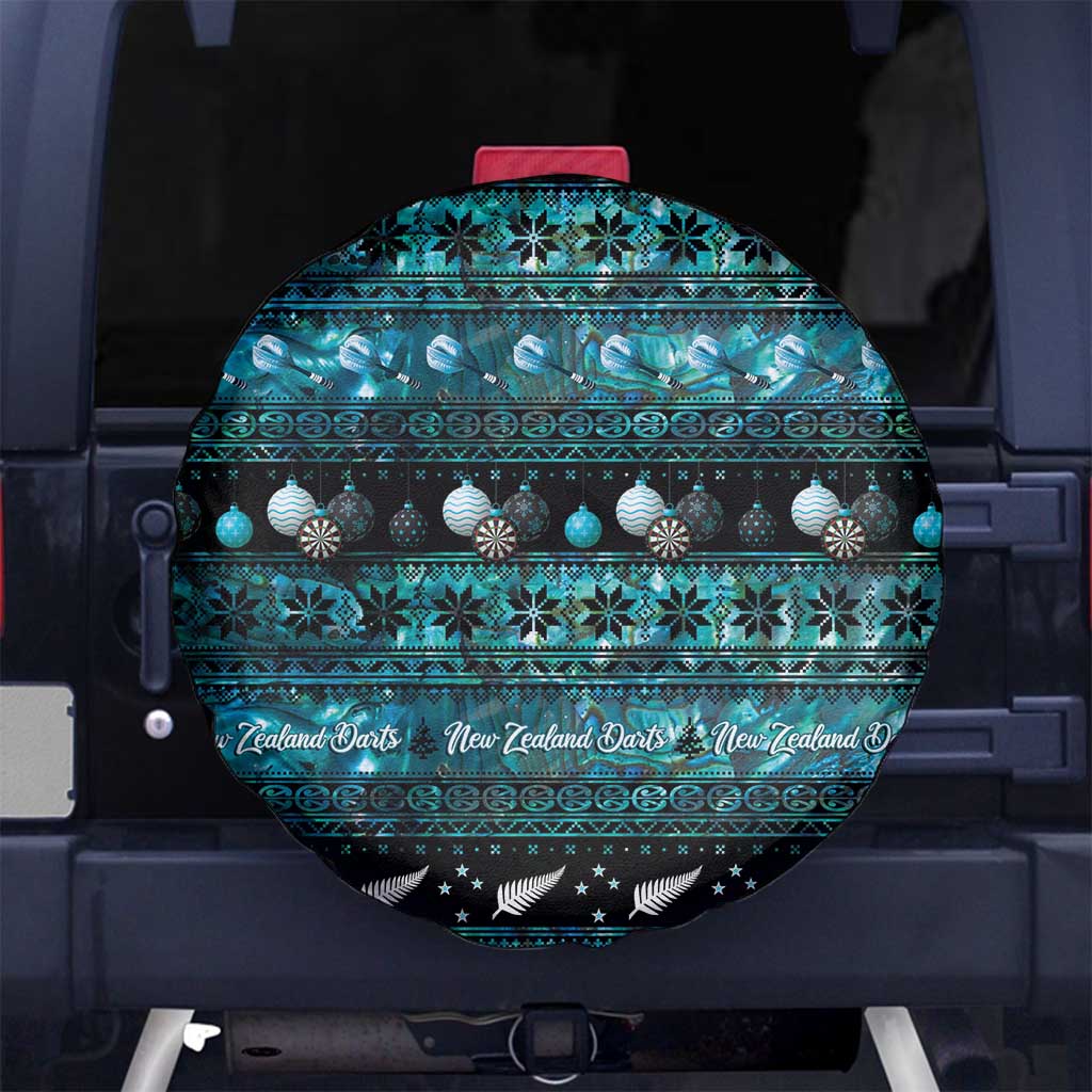 New Zealand Darts Christmas Spare Tire Cover Merry Xmas Aotearoa Maori Paua Shell LT14 No hole Cyan - Polynesian Pride