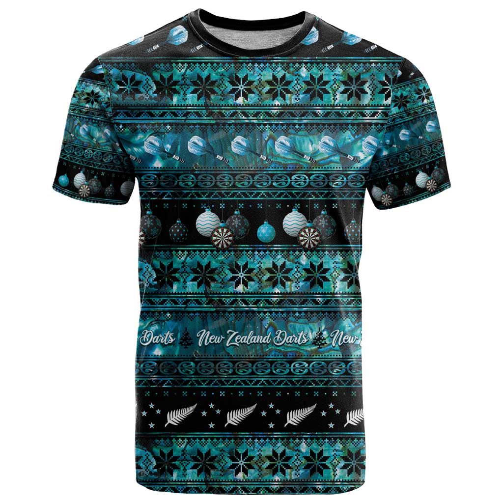 New Zealand Darts Christmas T Shirt Merry Xmas Aotearoa Maori Paua Shell LT14 Cyan - Polynesian Pride