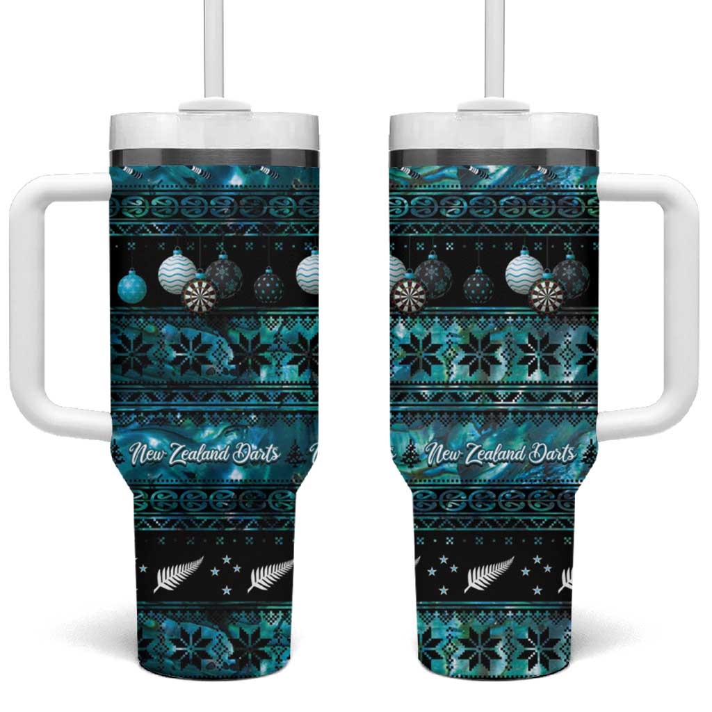 New Zealand Darts Christmas Tumbler With Handle Merry Xmas Aotearoa Maori Paua Shell LT14 One Size: 40 oz Cyan - Polynesian Pride