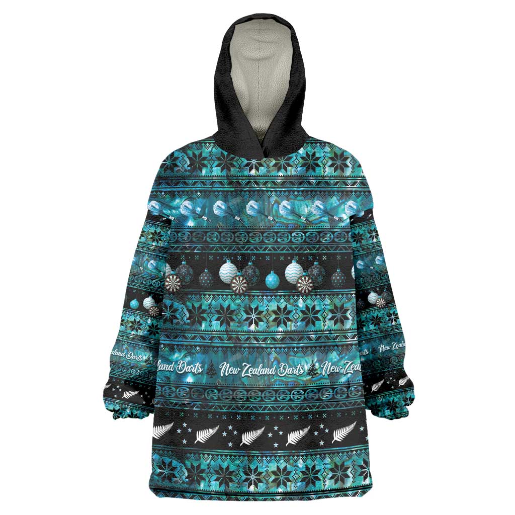 New Zealand Darts Christmas Wearable Blanket Hoodie Merry Xmas Aotearoa Maori Paua Shell LT14 One Size Cyan - Polynesian Pride