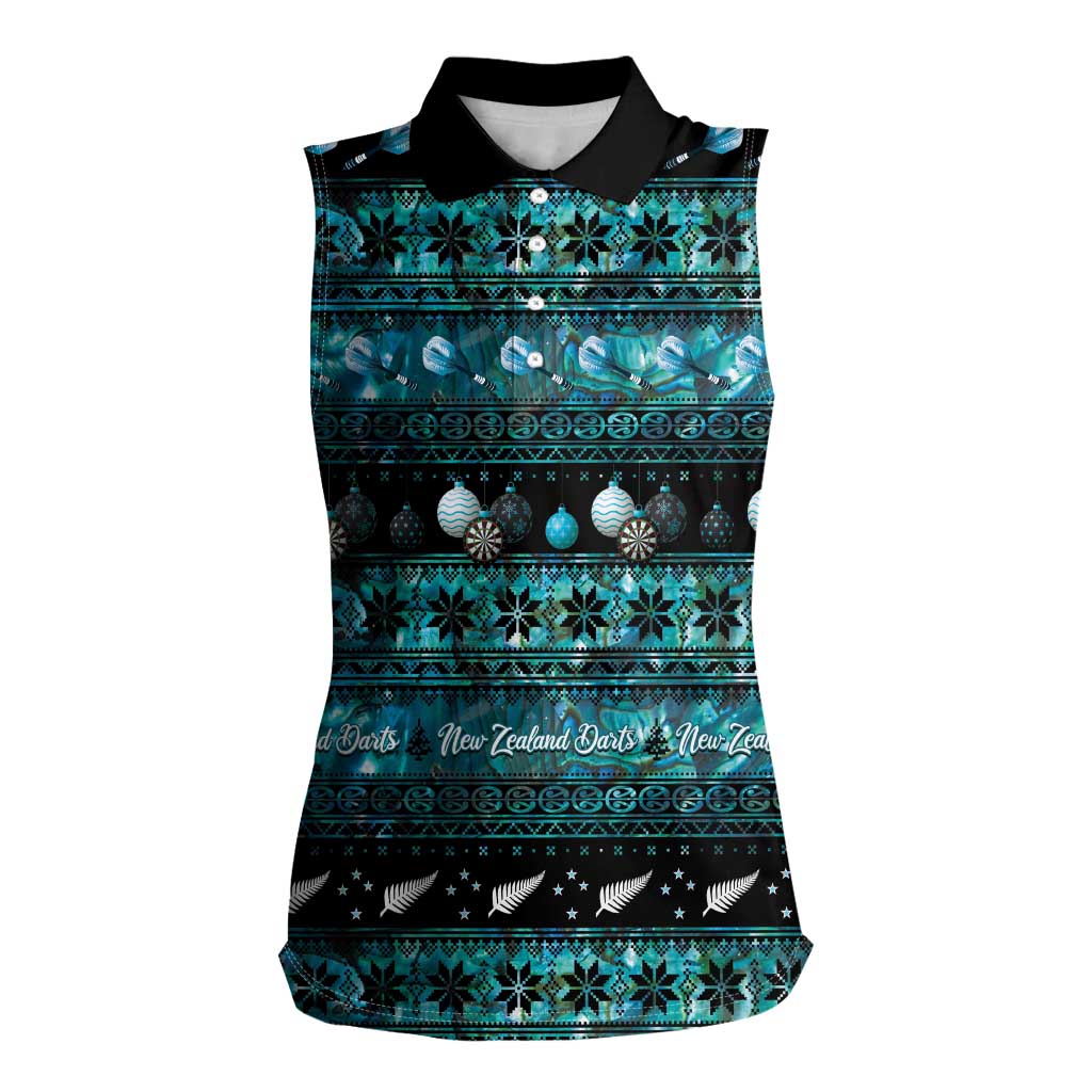 New Zealand Darts Christmas Women Sleeveless Polo Shirt Merry Xmas Aotearoa Maori Paua Shell LT14 Female Cyan - Polynesian Pride
