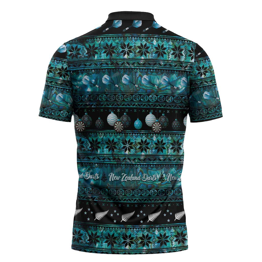 New Zealand Darts Christmas Zipper Polo Shirt Merry Xmas Aotearoa Maori Paua Shell LT14 - Polynesian Pride
