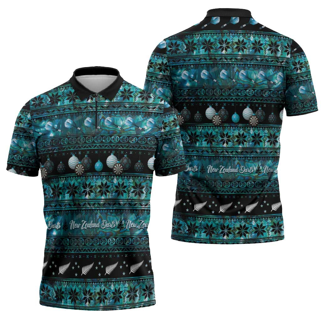 New Zealand Darts Christmas Zipper Polo Shirt Merry Xmas Aotearoa Maori Paua Shell LT14 - Polynesian Pride