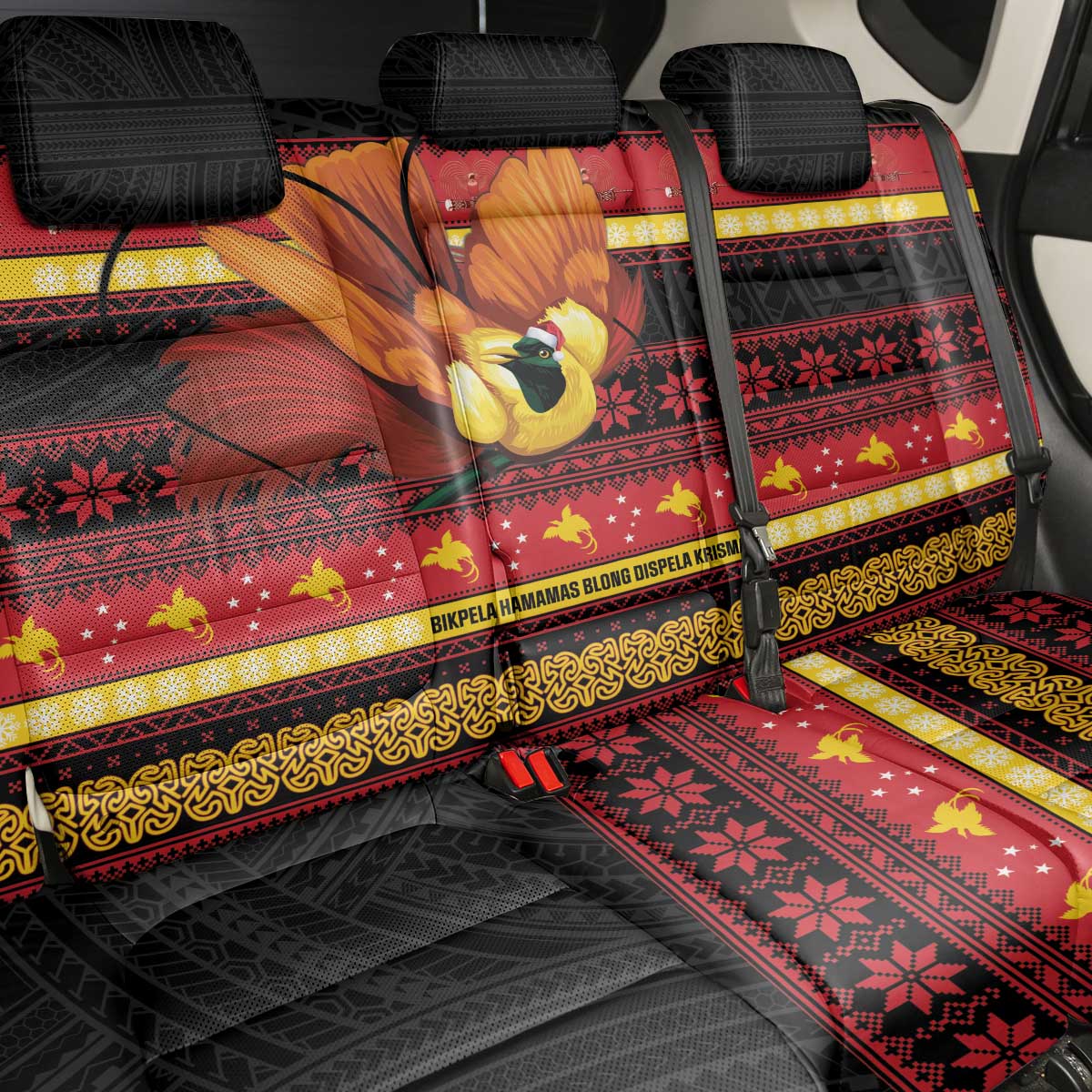 Papua New Guinea Christmas Back Car Seat Cover Bikpela hamamas blong dispela Krismas LT14 - Polynesian Pride