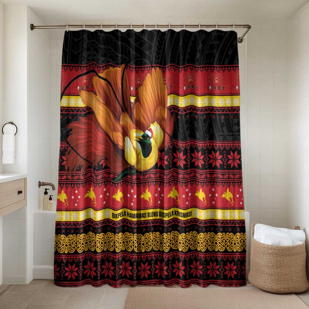 Papua New Guinea Christmas Bathroom Set Bikpela hamamas blong dispela Krismas LT14 Shower Curtain Only Red - Polynesian Pride