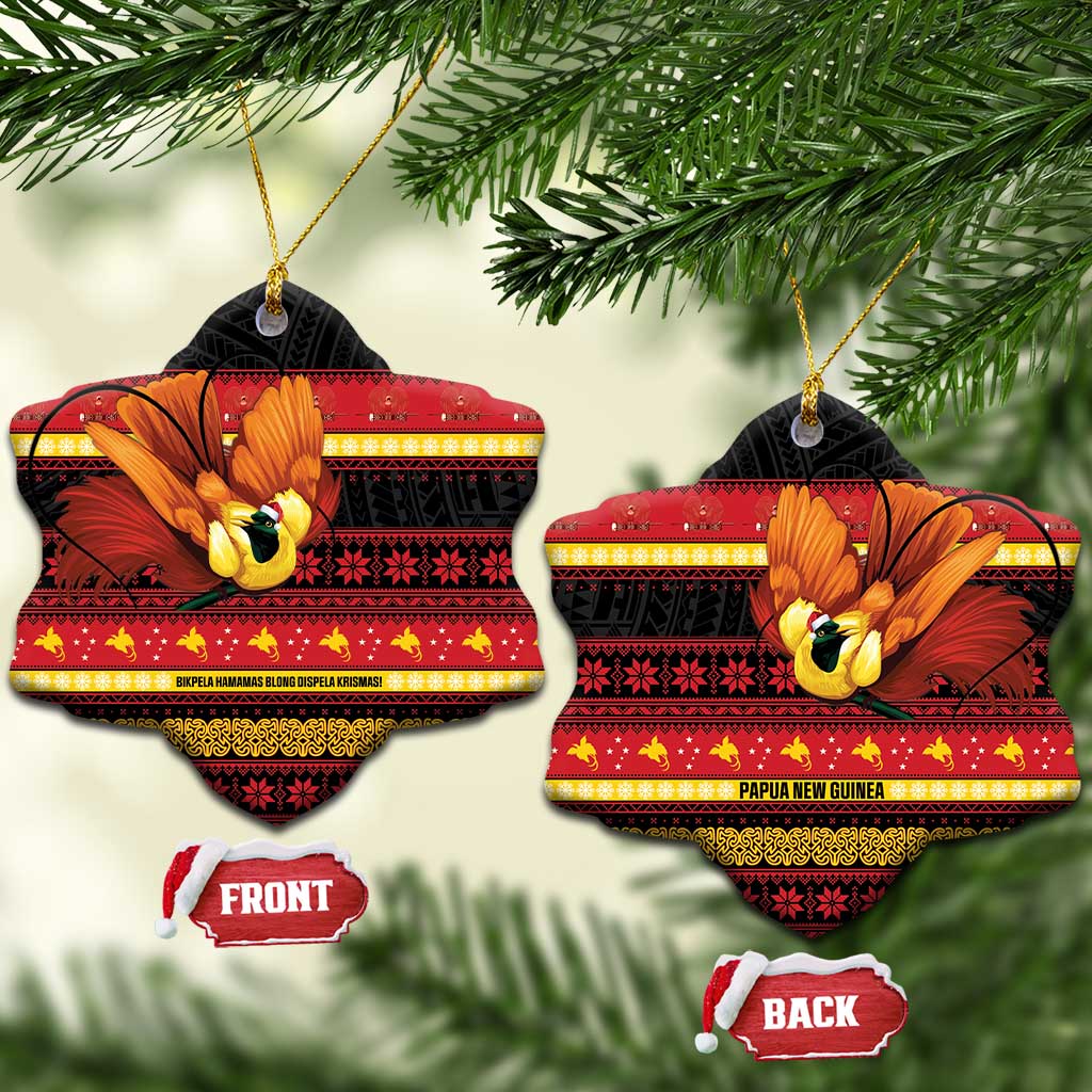 Papua New Guinea Christmas Ceramic Ornament Bikpela hamamas blong dispela Krismas LT14 Snow Flake Red - Polynesian Pride