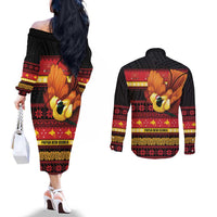 Papua New Guinea Christmas Couples Matching Off The Shoulder Long Sleeve Dress and Long Sleeve Button Shirt Bikpela hamamas blong dispela Krismas - Polynesian Pride