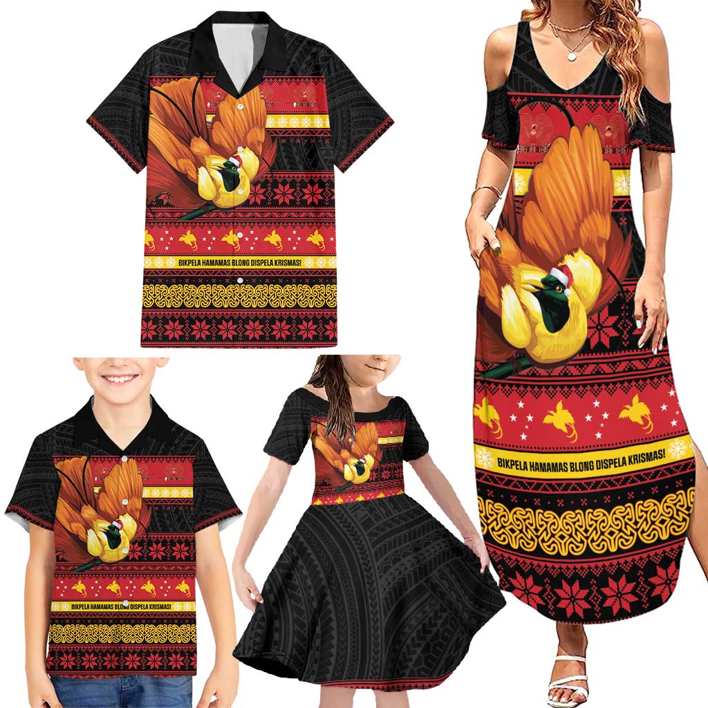 Papua New Guinea Christmas Family Matching Summer Maxi Dress and Hawaiian Shirt Bikpela hamamas blong dispela Krismas - Polynesian Pride