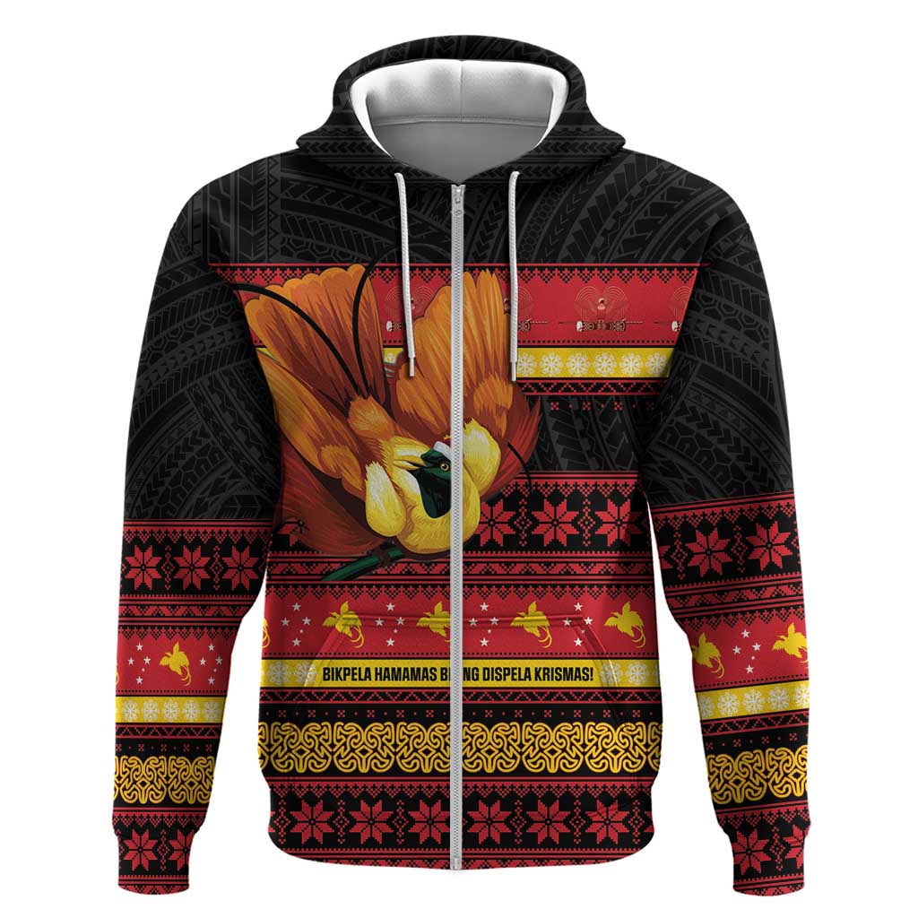 Papua New Guinea Christmas Hoodie Bikpela hamamas blong dispela Krismas LT14 Zip Hoodie Red - Polynesian Pride