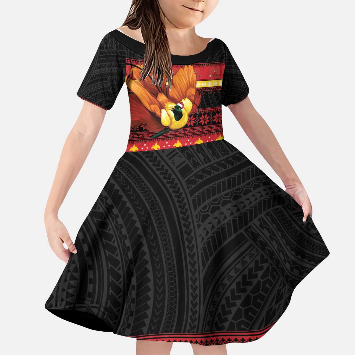 Papua New Guinea Christmas Kid Short Sleeve Dress Bikpela hamamas blong dispela Krismas LT14 KID Red - Polynesian Pride