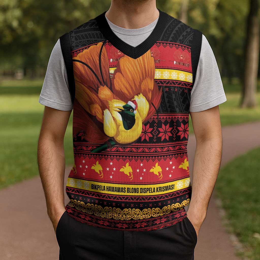 Papua New Guinea Christmas Knitted V-Neck Vest Bikpela hamamas blong dispela Krismas LT14 - Polynesian Pride