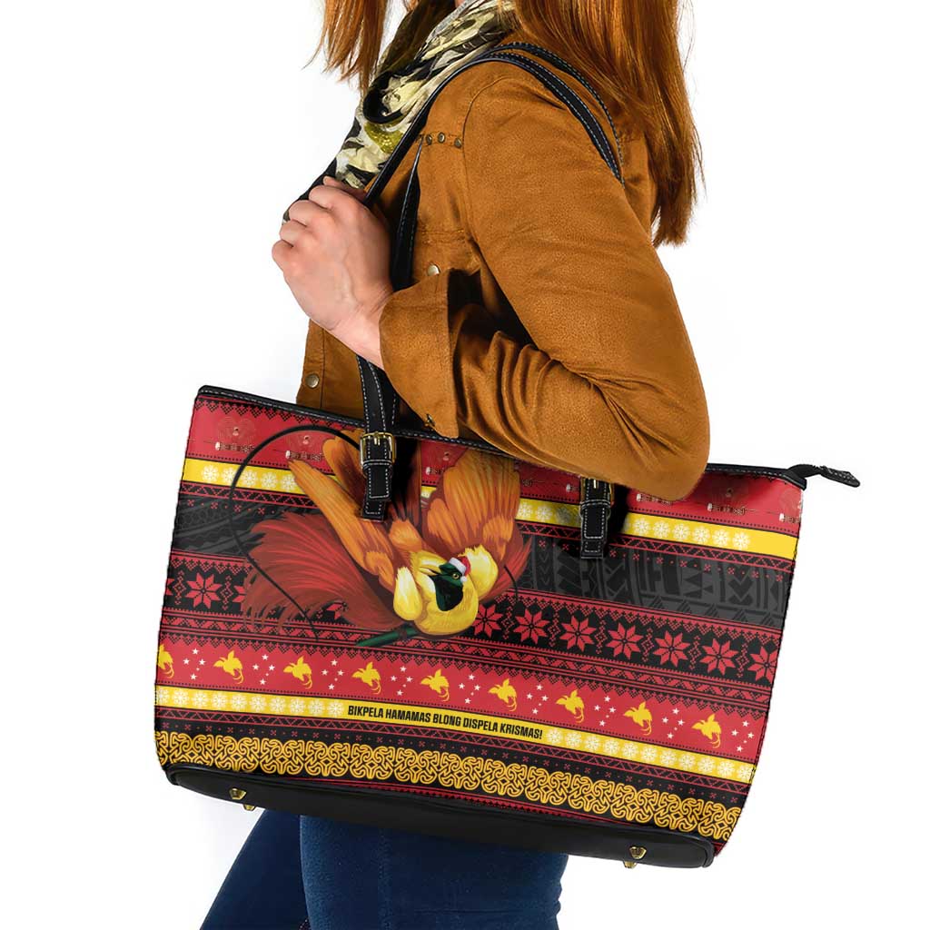 Papua New Guinea Christmas Leather Tote Bag Bikpela hamamas blong dispela Krismas LT14 Red - Polynesian Pride