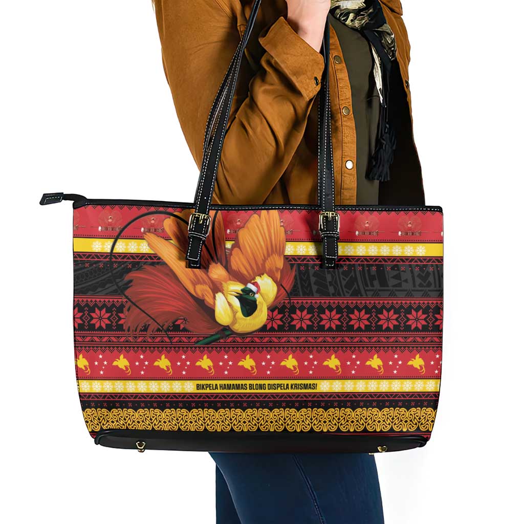 Papua New Guinea Christmas Leather Tote Bag Bikpela hamamas blong dispela Krismas LT14 - Polynesian Pride