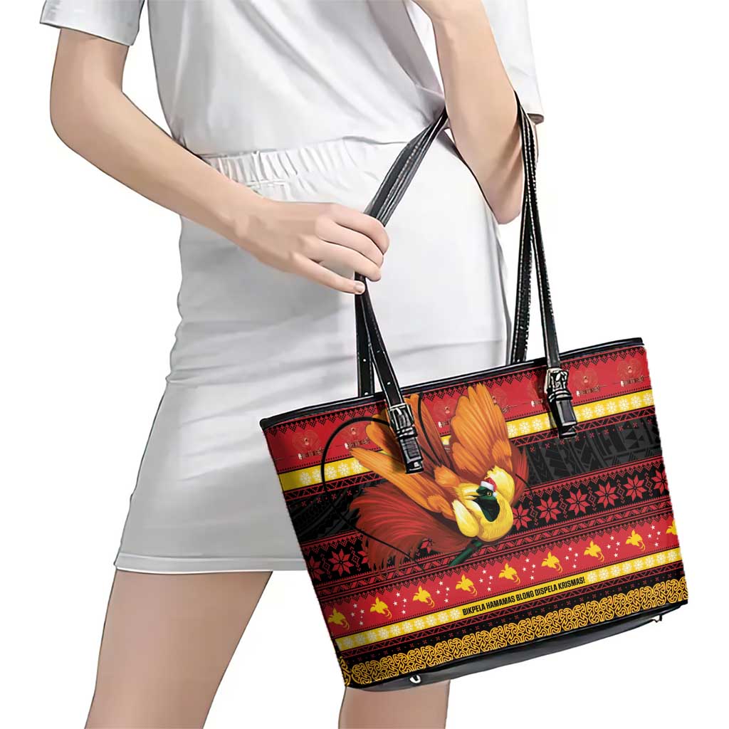 Papua New Guinea Christmas Leather Tote Bag Bikpela hamamas blong dispela Krismas LT14 - Polynesian Pride
