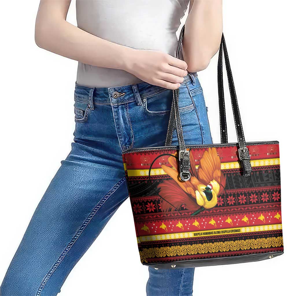 Papua New Guinea Christmas Leather Tote Bag Bikpela hamamas blong dispela Krismas LT14 - Polynesian Pride