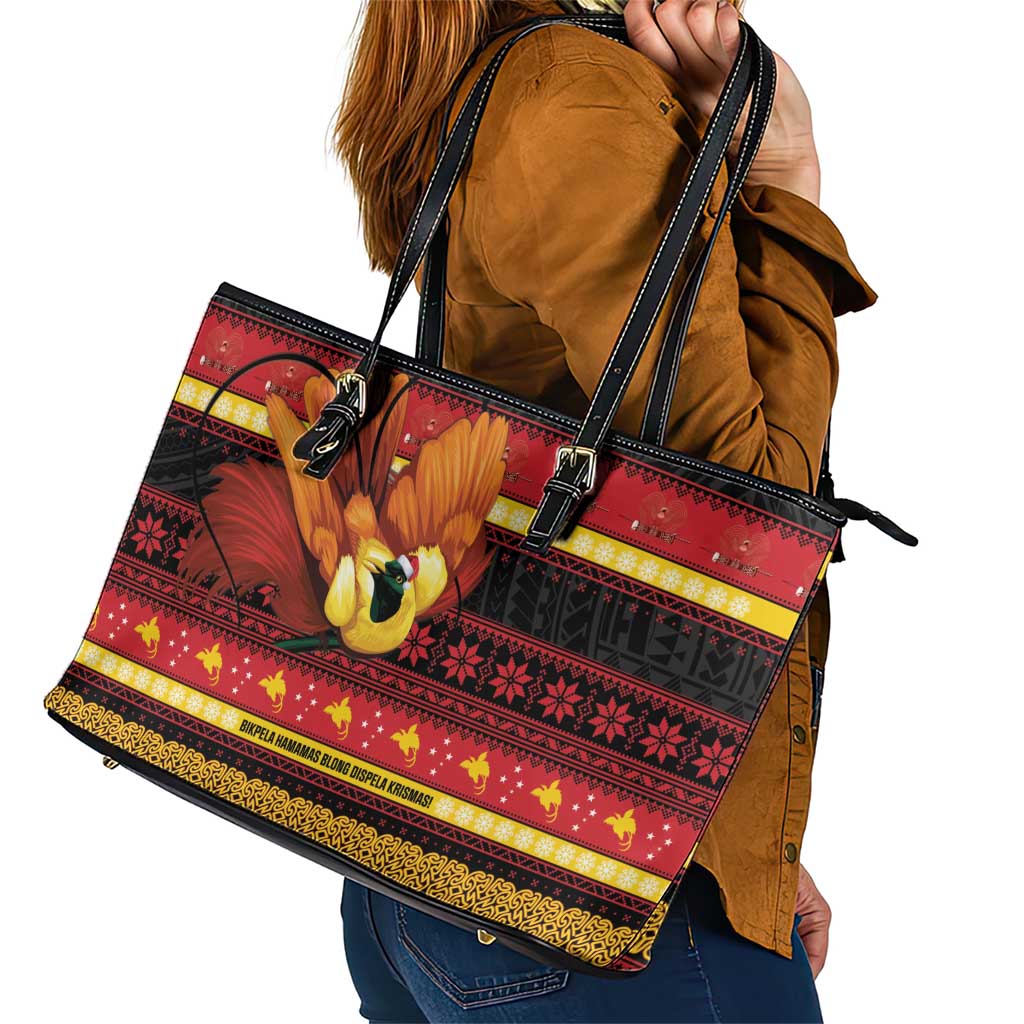 Papua New Guinea Christmas Leather Tote Bag Bikpela hamamas blong dispela Krismas LT14 - Polynesian Pride