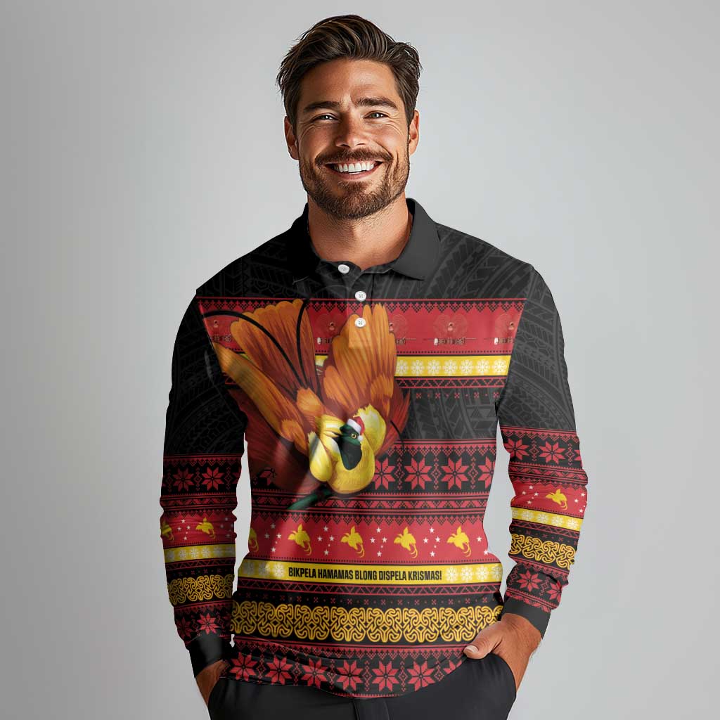 Papua New Guinea Christmas Long Sleeve Polo Shirt Bikpela hamamas blong dispela Krismas - Polynesian Pride