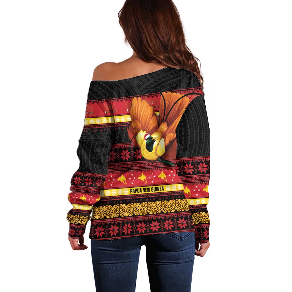 Papua New Guinea Christmas Off Shoulder Sweater Bikpela hamamas blong dispela Krismas LT14 - Polynesian Pride
