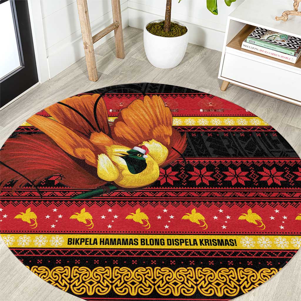 Papua New Guinea Christmas Round Carpet Bikpela hamamas blong dispela Krismas LT14 Red - Polynesian Pride