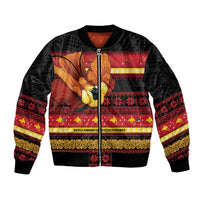 Papua New Guinea Christmas Sleeve Zip Bomber Jacket Bikpela hamamas blong dispela Krismas LT14 Unisex Red - Polynesian Pride