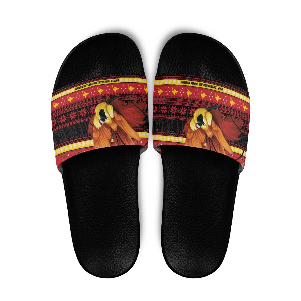Papua New Guinea Christmas Slide Sandals Bikpela hamamas blong dispela Krismas LT14 Red - Polynesian Pride