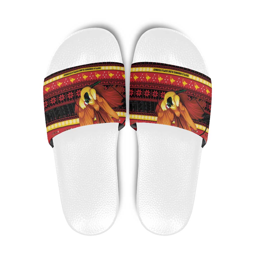 Papua New Guinea Christmas Slide Sandals Bikpela hamamas blong dispela Krismas LT14 Red - Polynesian Pride