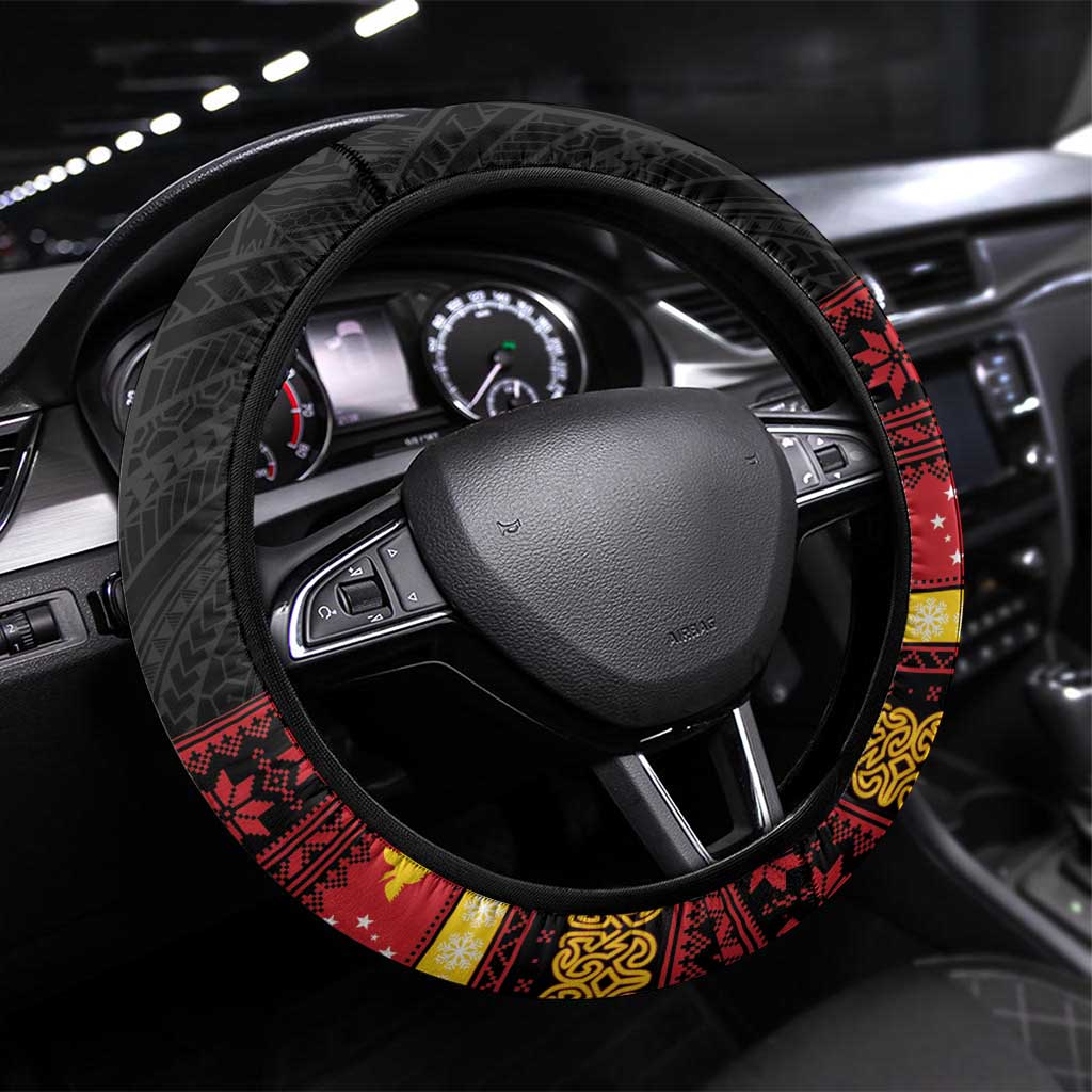 Papua New Guinea Christmas Steering Wheel Cover Bikpela hamamas blong dispela Krismas LT14 Universal Fit Red - Polynesian Pride