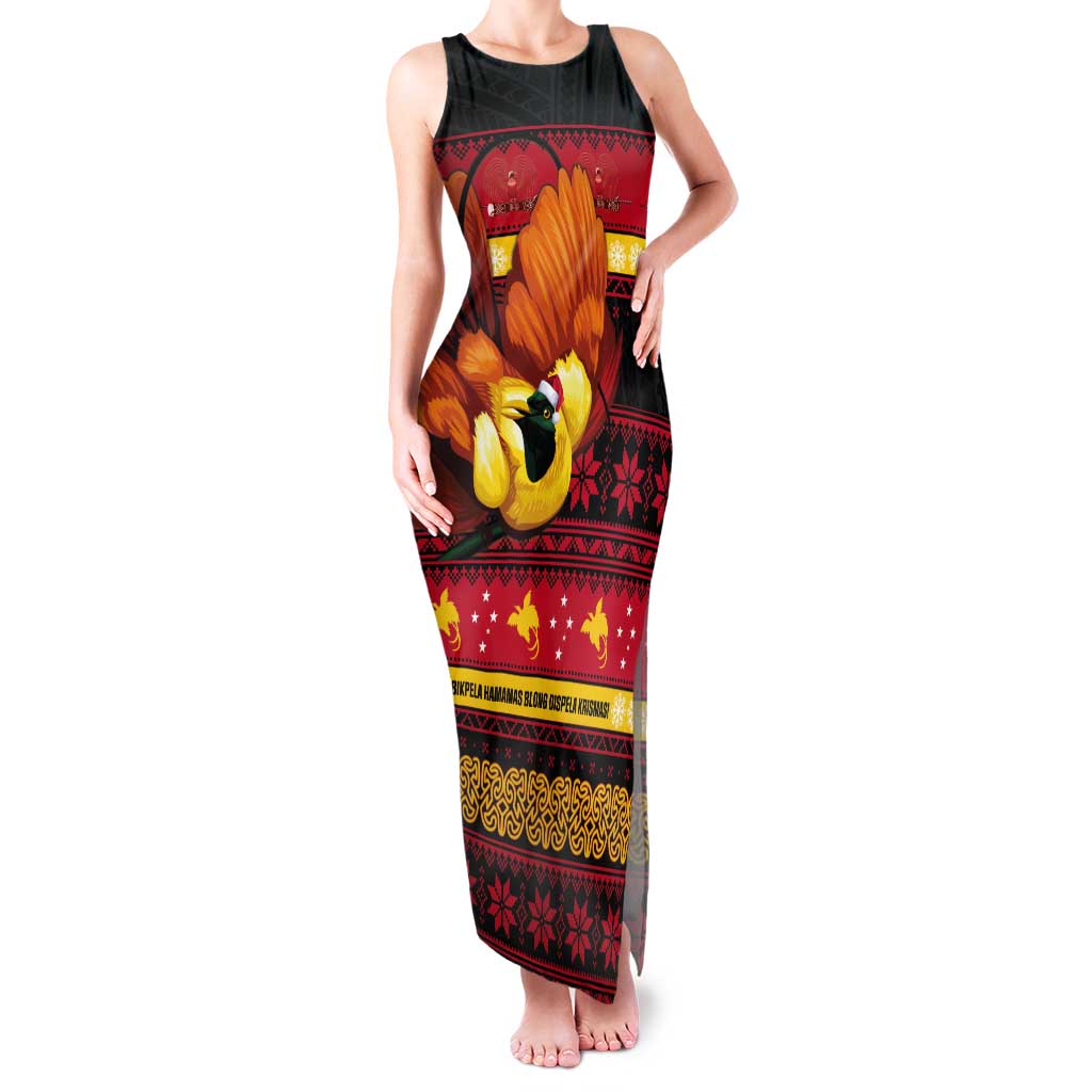 Papua New Guinea Christmas Tank Maxi Dress Bikpela hamamas blong dispela Krismas LT14 Women Red - Polynesian Pride
