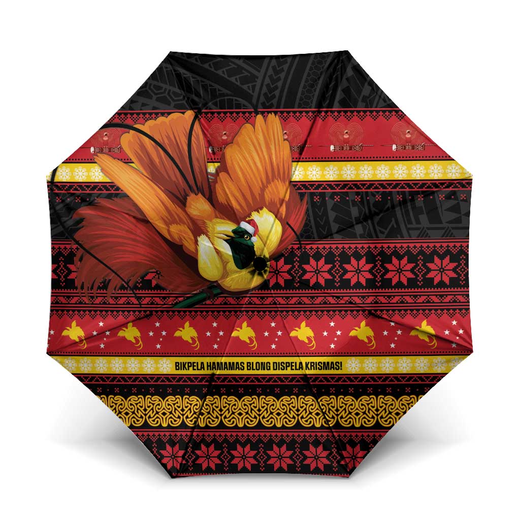 Papua New Guinea Christmas Umbrella Bikpela hamamas blong dispela Krismas LT14 One Size Folded 11.42 inch Opened Diameter 37.4 inch Red - Polynesian Pride
