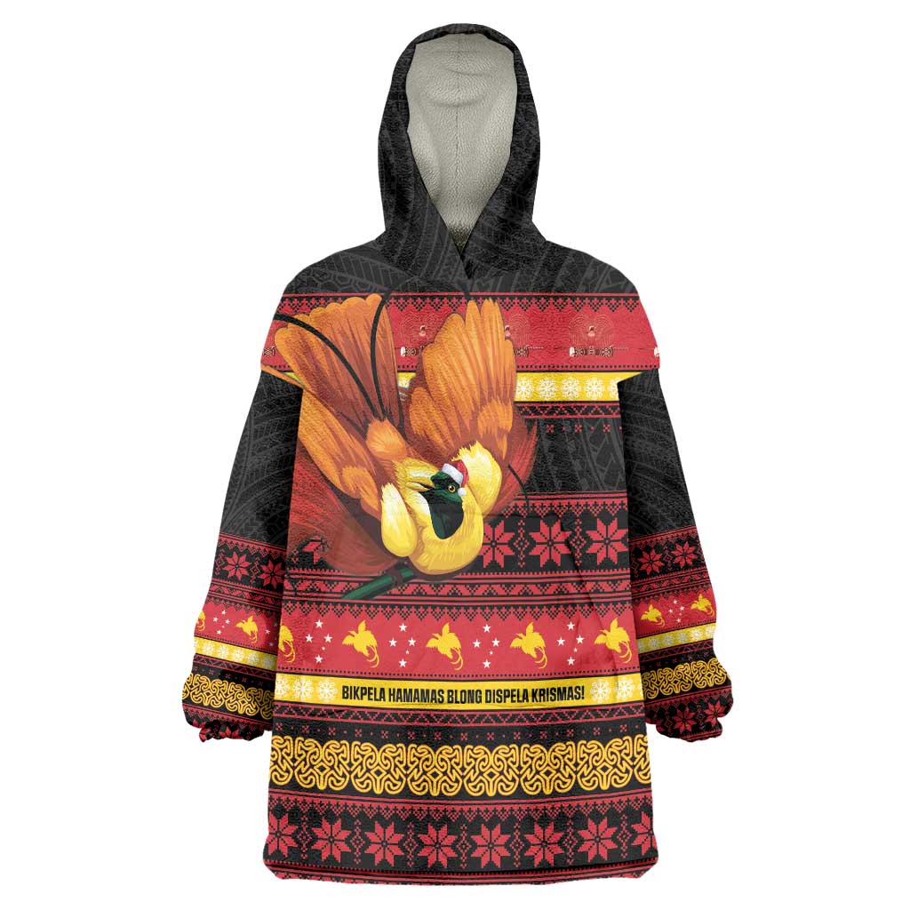 Papua New Guinea Christmas Wearable Blanket Hoodie Bikpela hamamas blong dispela Krismas LT14 One Size Red - Polynesian Pride