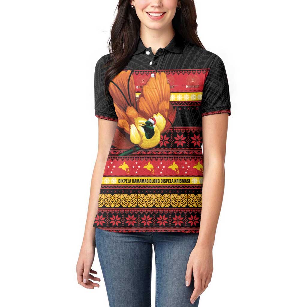 Papua New Guinea Christmas Women Polo Shirt Bikpela hamamas blong dispela Krismas - Polynesian Pride