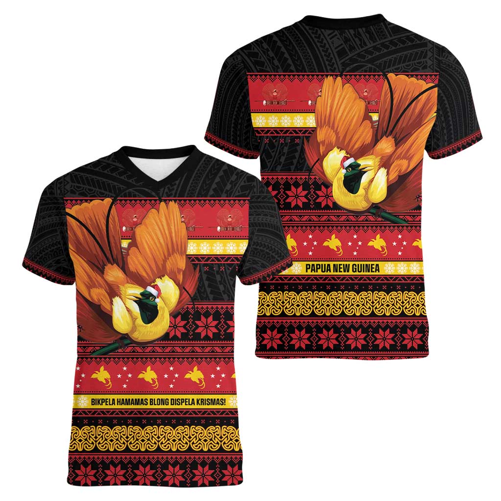 Papua New Guinea Christmas Women V-Neck T-Shirt Bikpela hamamas blong dispela Krismas - Polynesian Pride