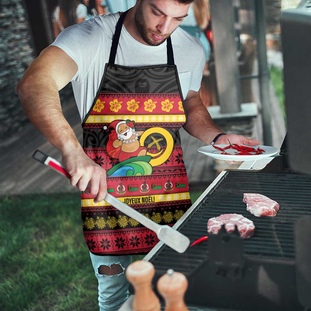 Vanuatu Christmas Apron Joyeux Noel Surfing Santa With Boar Tusk - Polynesian Pride