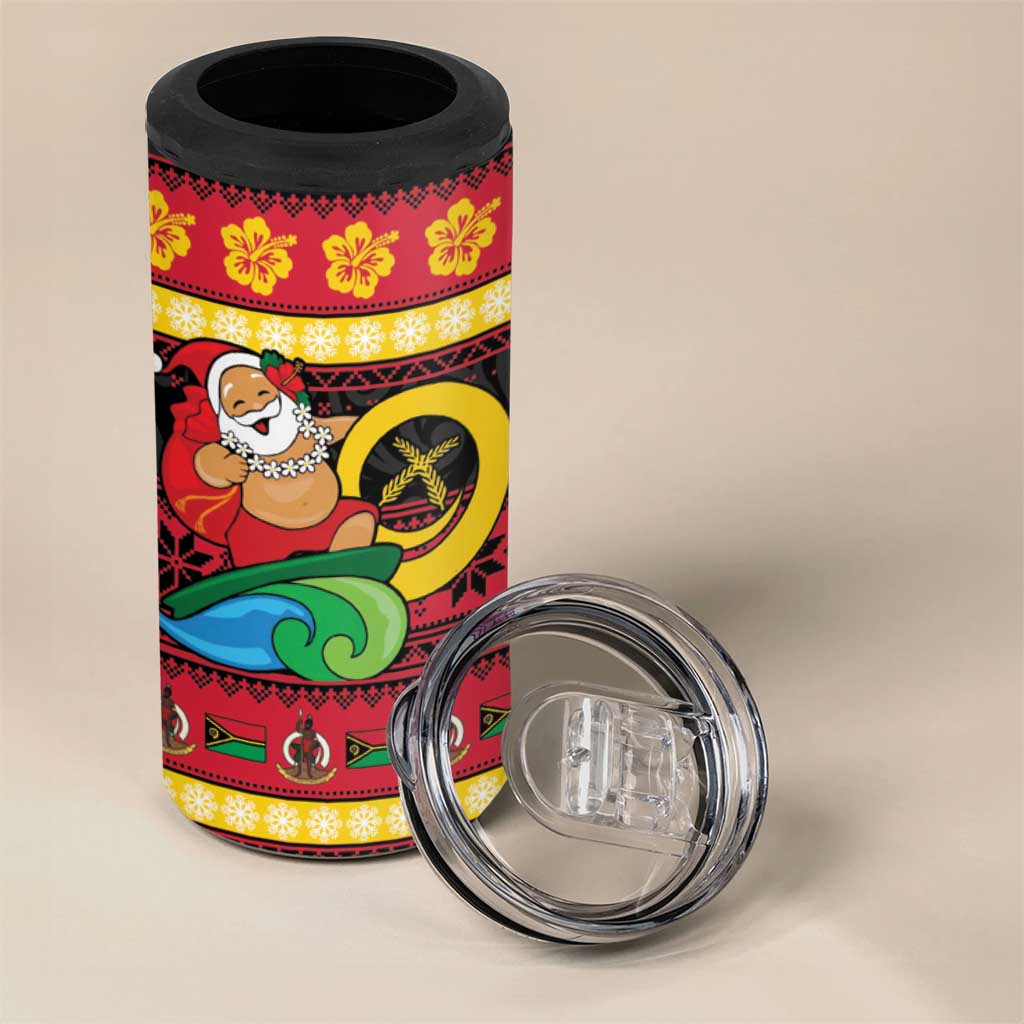 Vanuatu Christmas 4 in 1 Can Cooler Tumbler Joyeux Noel Surfing Santa With Boar Tusk LT14 - Polynesian Pride