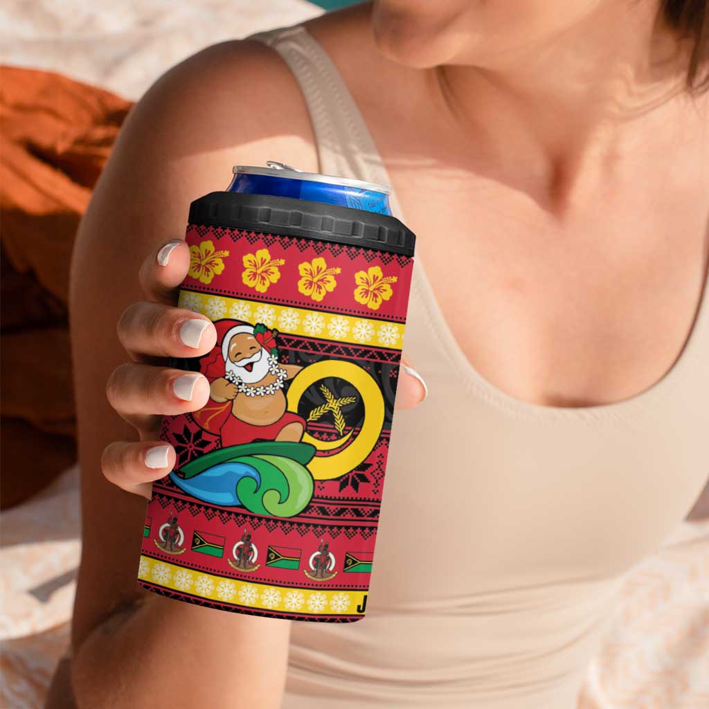 Vanuatu Christmas 4 in 1 Can Cooler Tumbler Joyeux Noel Surfing Santa With Boar Tusk LT14 - Polynesian Pride