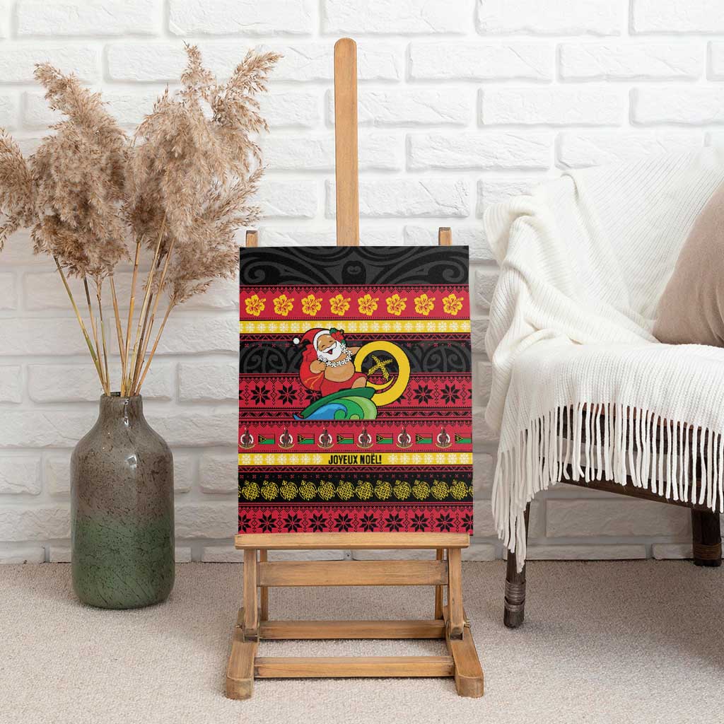 Vanuatu Christmas Canvas Wall Art Joyeux Noel Surfing Santa With Boar Tusk - Polynesian Pride