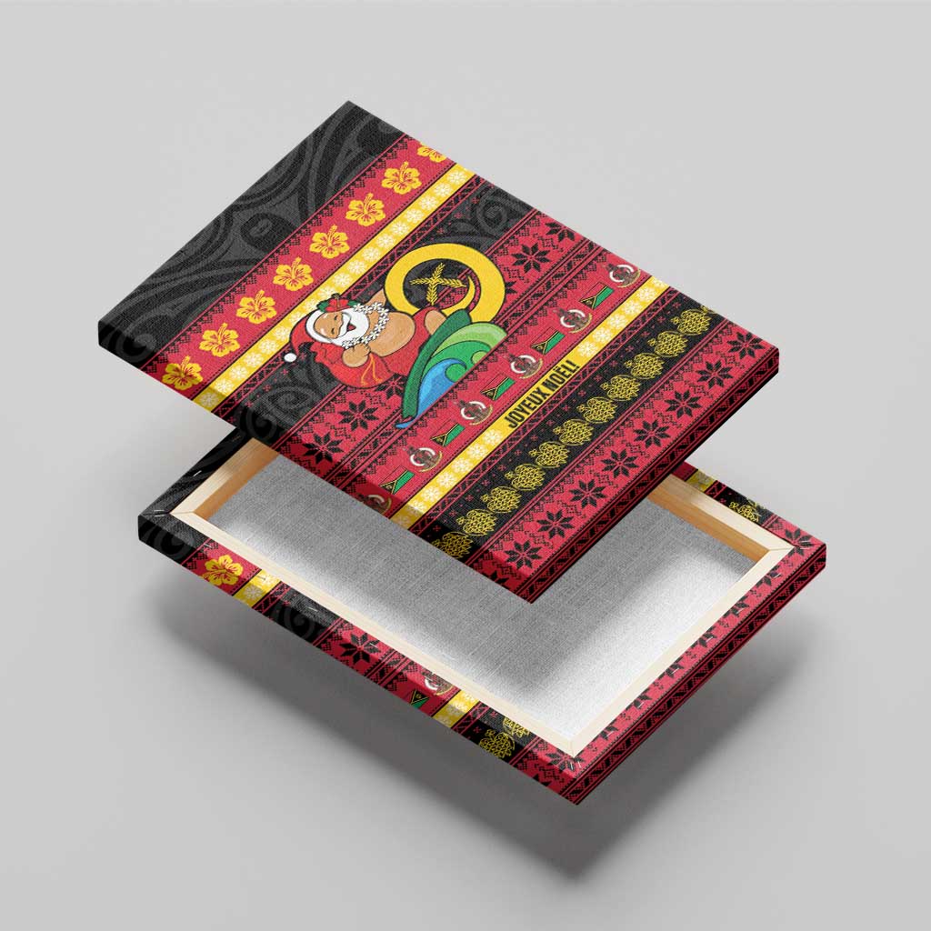 Vanuatu Christmas Canvas Wall Art Joyeux Noel Surfing Santa With Boar Tusk - Polynesian Pride